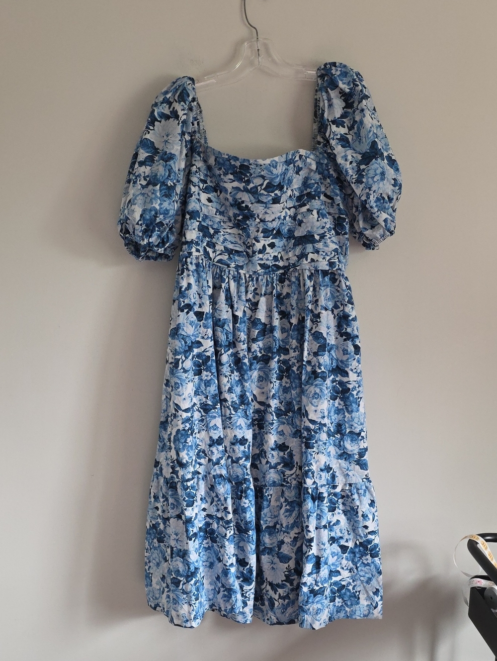 ABERCROMBIE & FITCH | Emerson Poplin Puff Sleeve Midi Dress Blue Floral Sz XLP - Picture 4 of 9